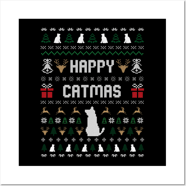 HAPPY CATMAS Christmas Cute Cat Lover Ugly Sweater Wall Art by star trek fanart and more